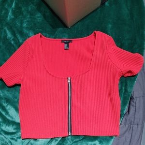 Red front zip up crop top (Forever 21) size Large womens